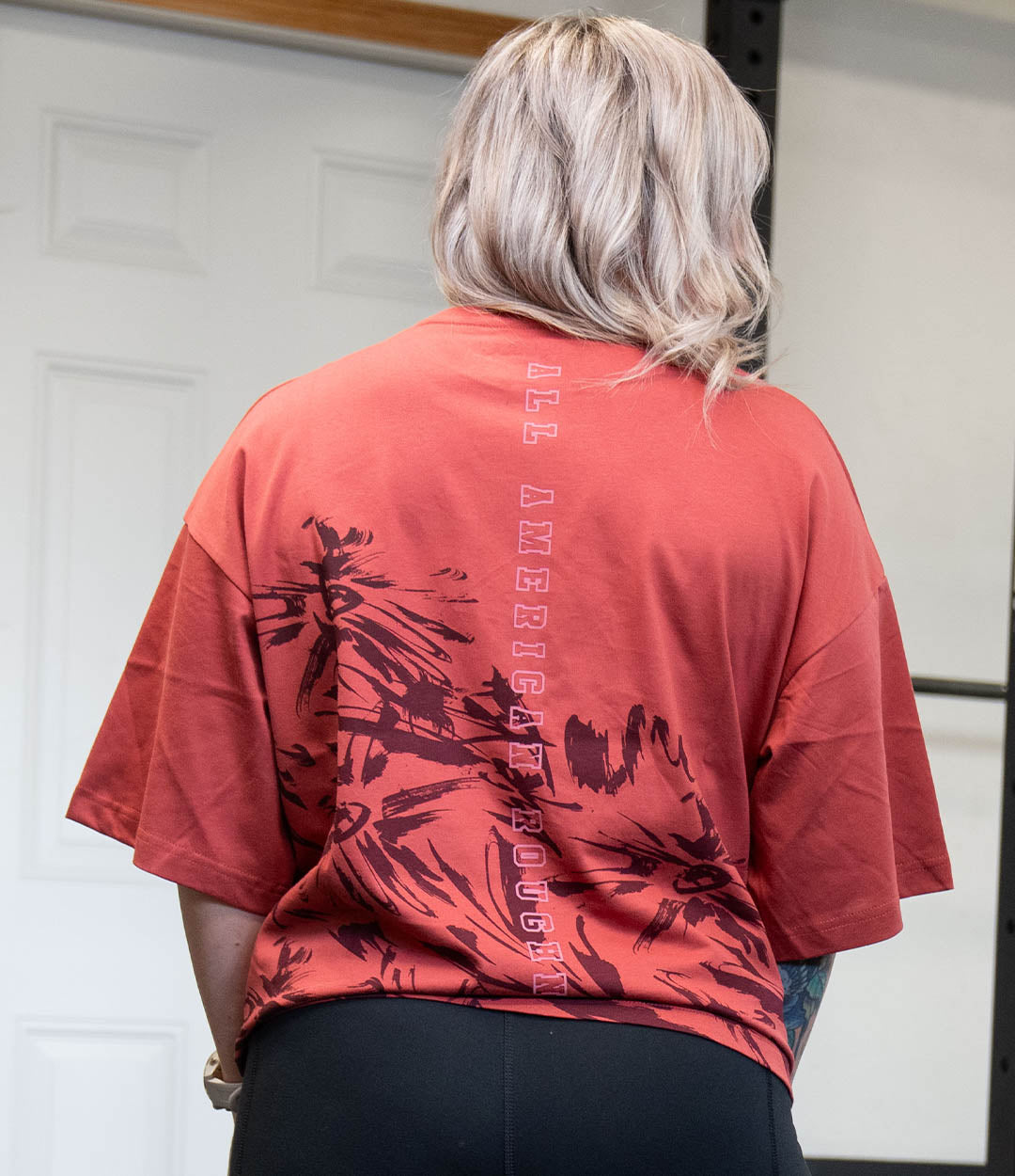 Women's Painted Flower Crop Drop Shoulder Tee