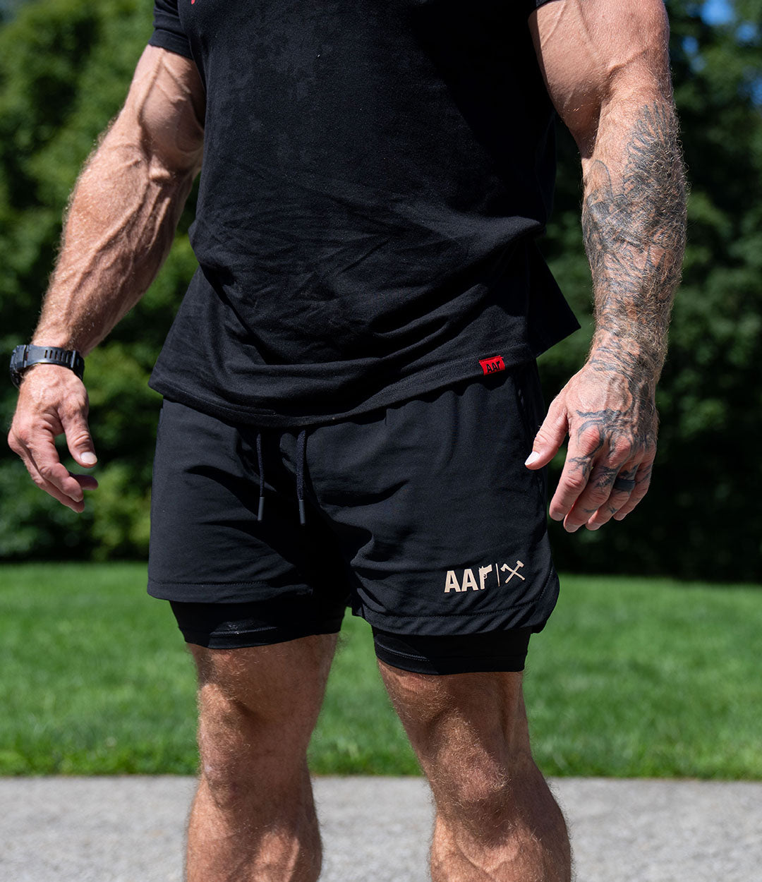 Lined Training Shorts // Khaki on Black