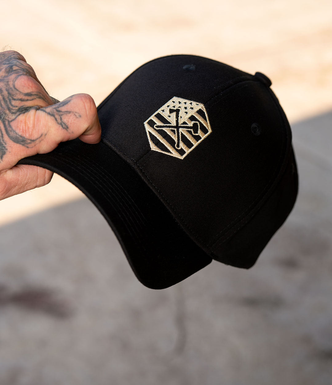 Khaki On Black Shield Flex Hat