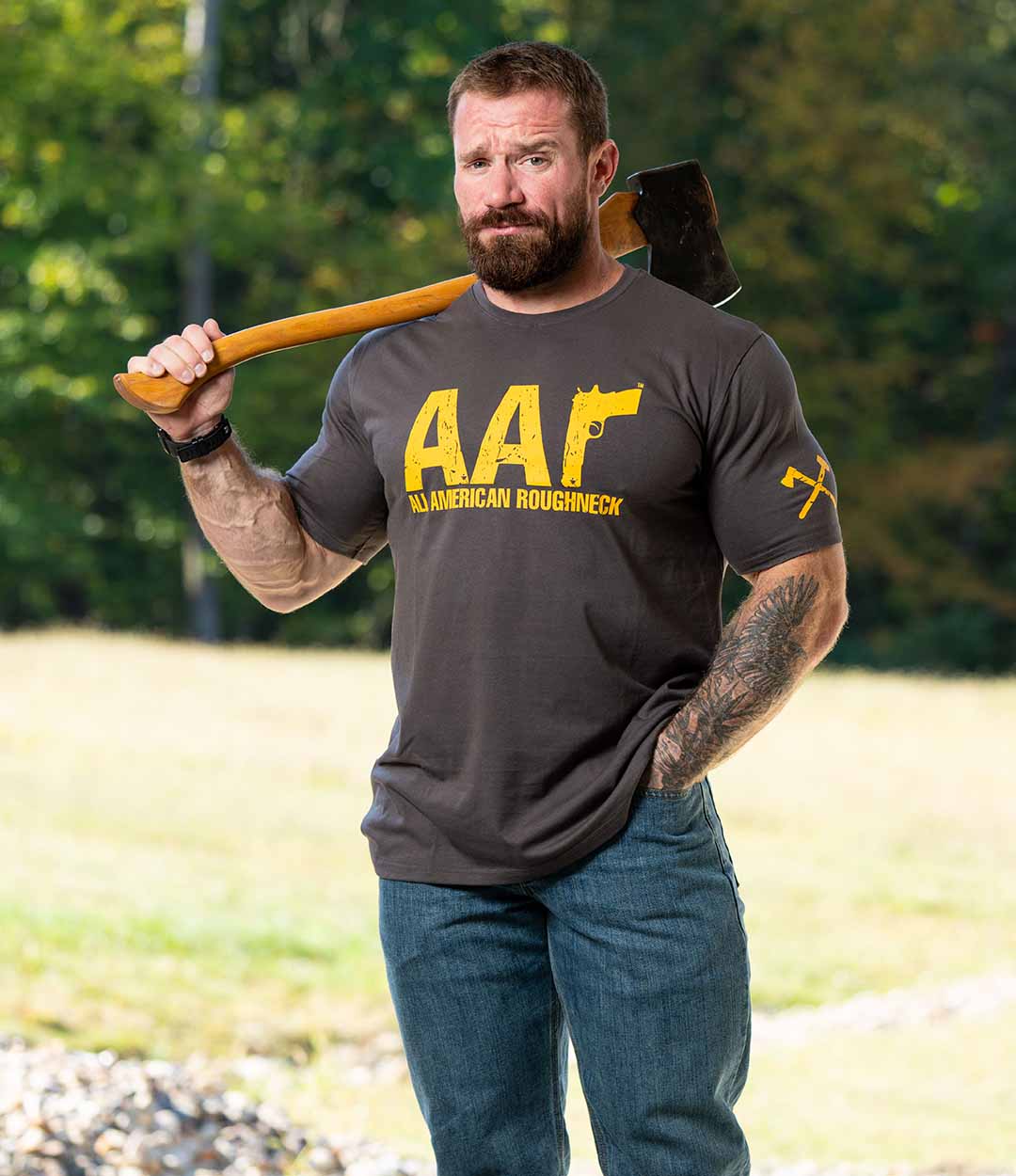 AAR Logo Tee - Gold on Charcoal - All American Roughneck