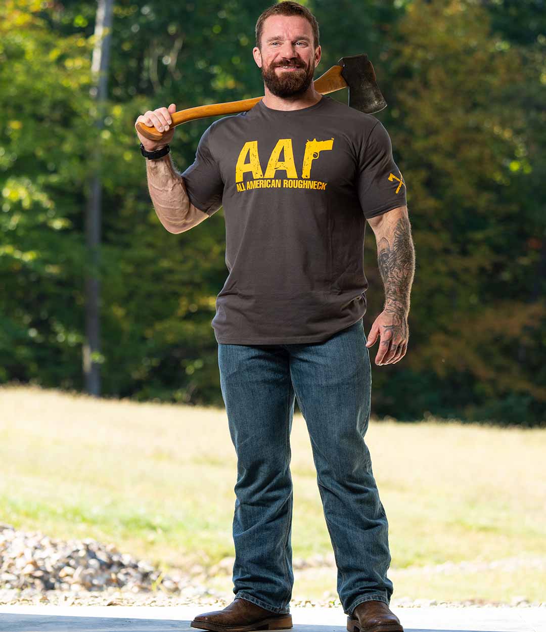 AAR Logo Tee - Gold on Charcoal - All American Roughneck