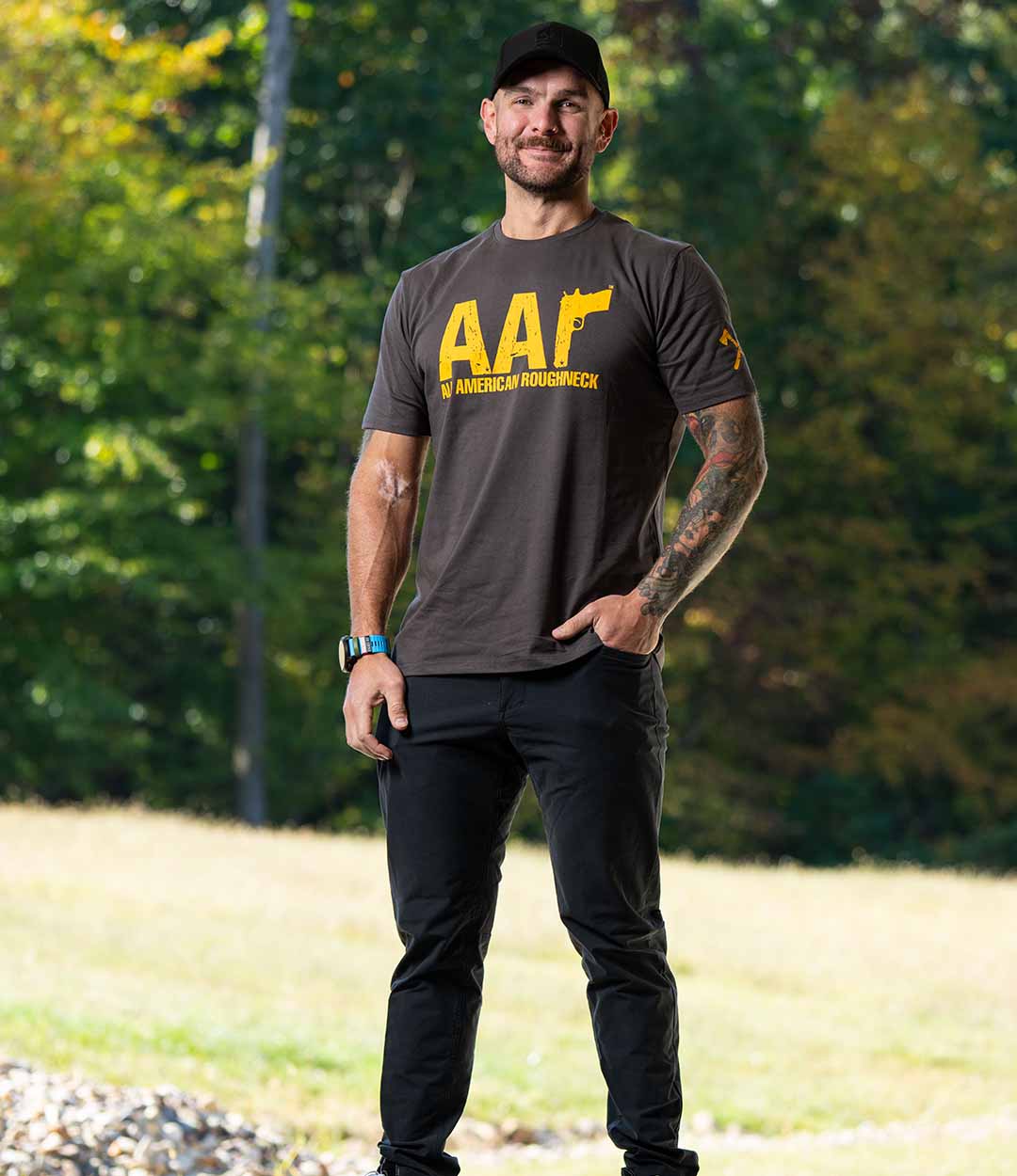 AAR Logo Tee - Gold on Charcoal - All American Roughneck