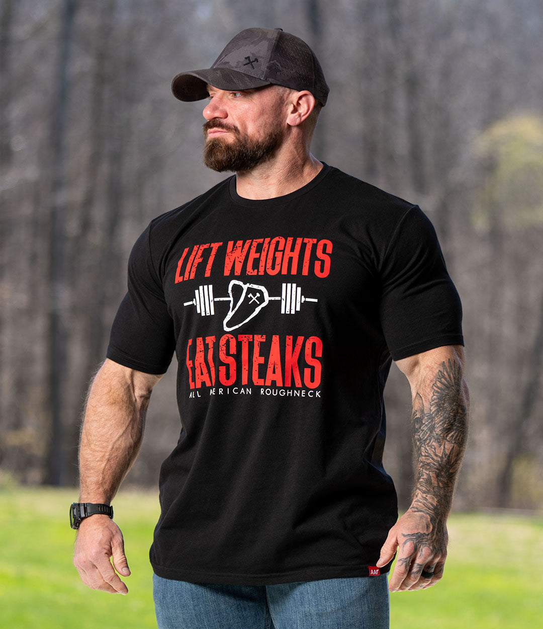 Lift Weights Eat Steaks Tee // Black