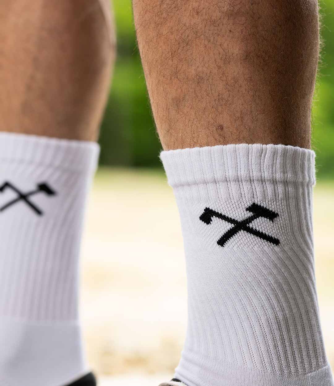 Axe & Sledge Logo Crew Socks // White – All American Roughneck