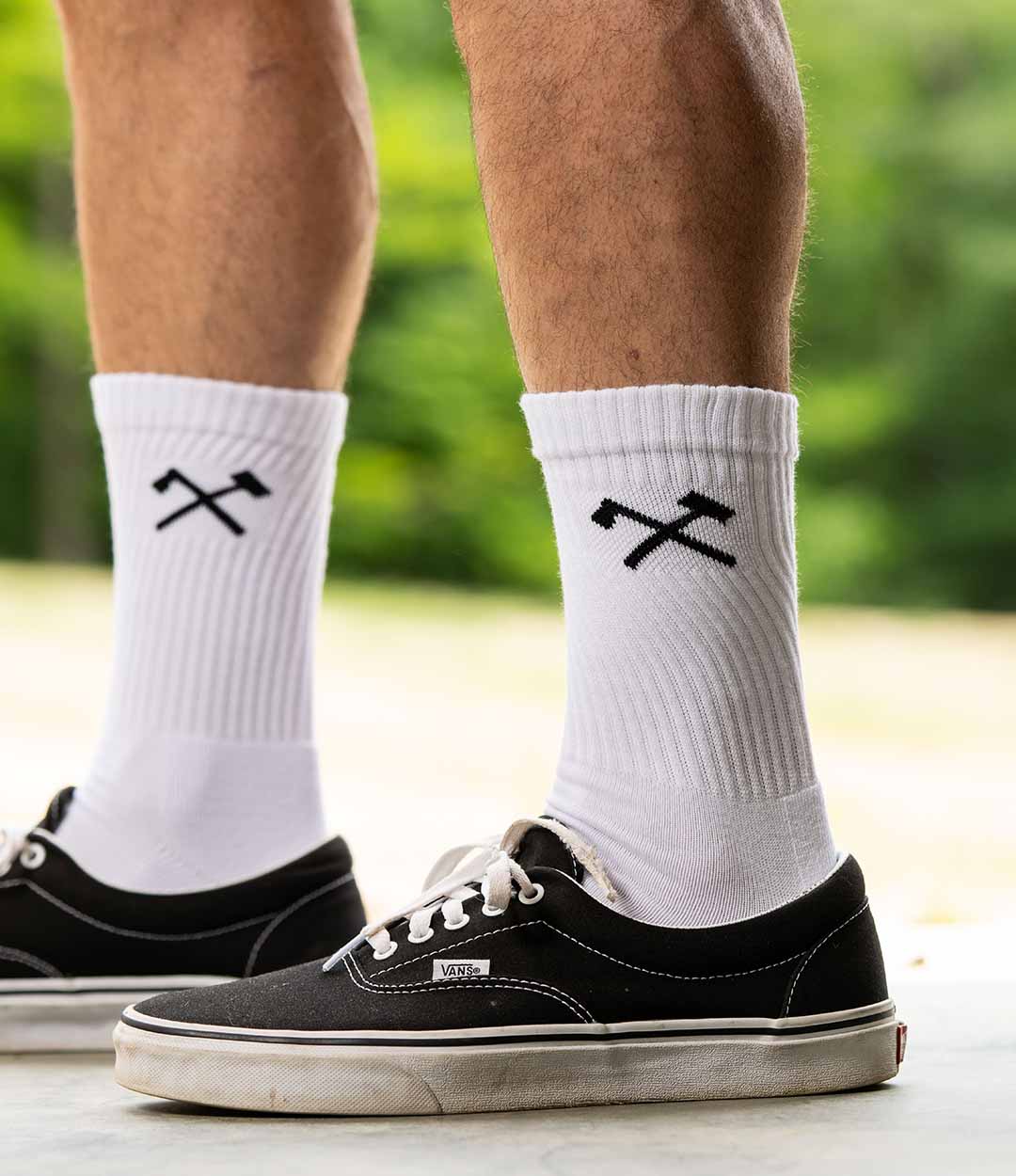 Axe & Sledge Logo Crew Socks // White - All American Roughneck