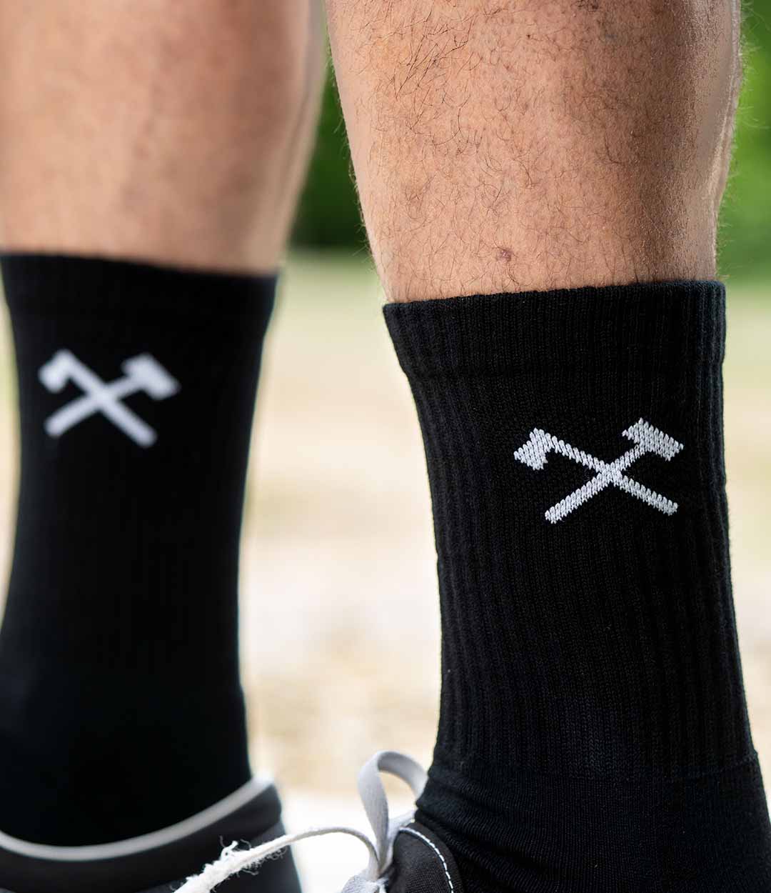 Axe & Sledge Logo Crew Socks // Black – All American Roughneck