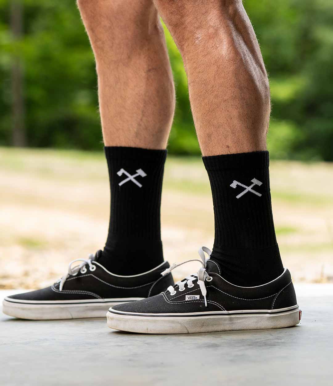 Axe & Sledge Logo Crew Socks // Black – All American Roughneck