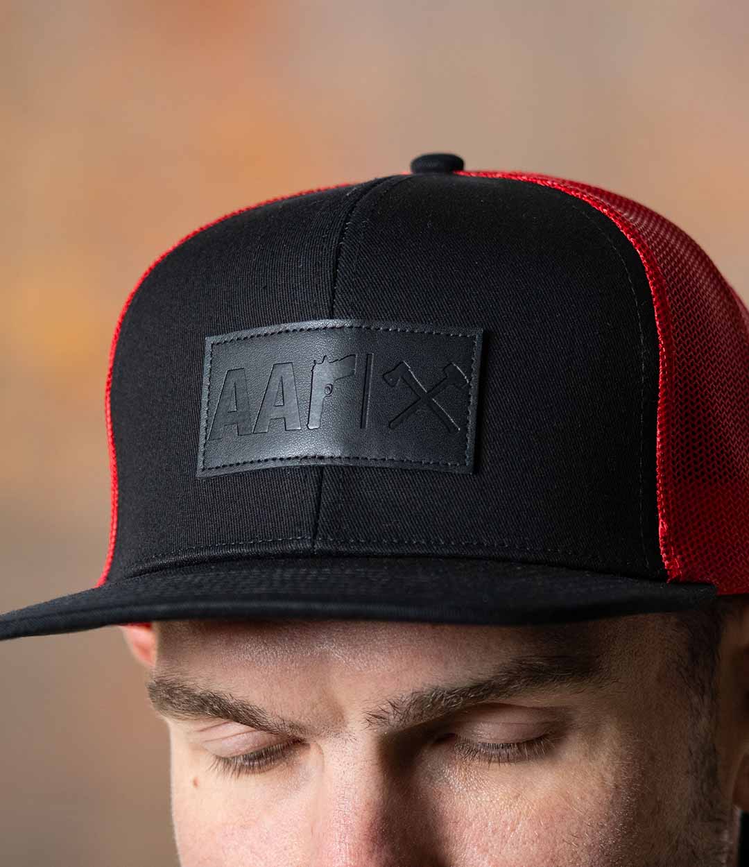 Red/Black Leather Flatbrim Trucker