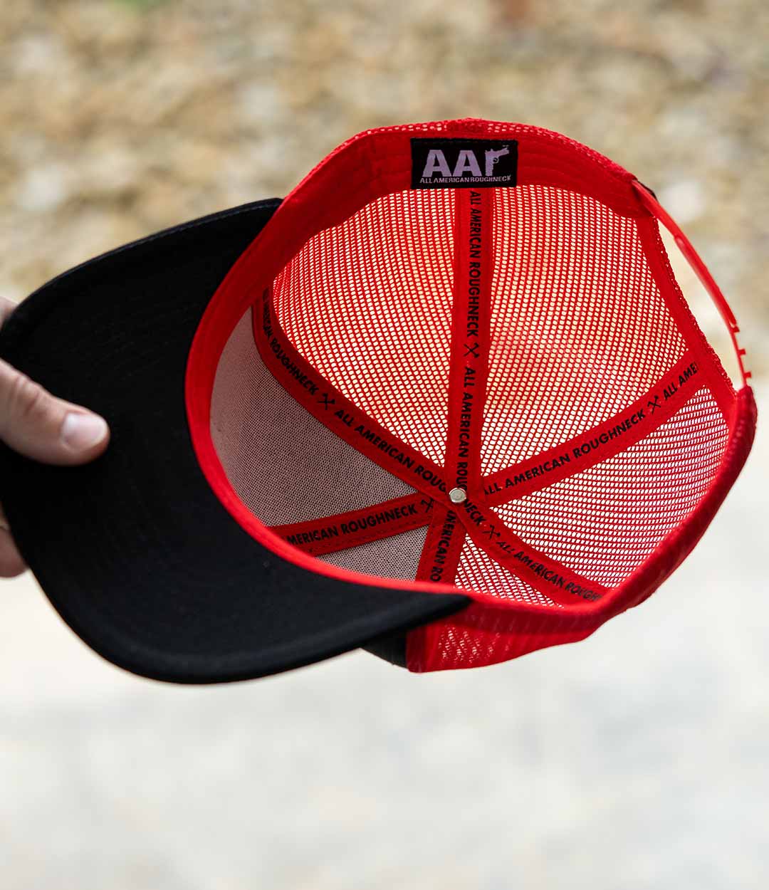 Red/Black Leather Flatbrim Trucker