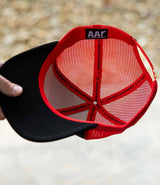 Red/Black Leather Flatbrim Trucker