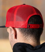 Red/Black Leather Flatbrim Trucker