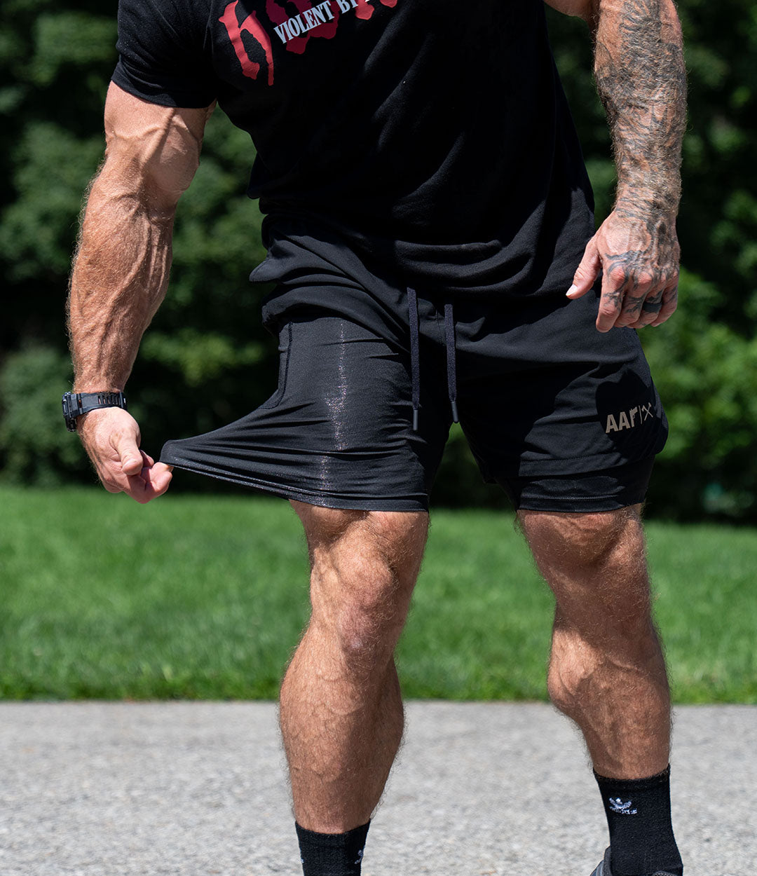 Lined Training Shorts // Khaki on Black