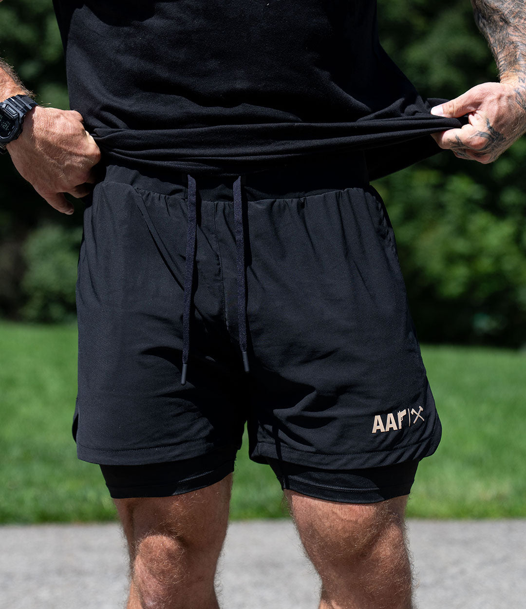 Lined Training Shorts // Khaki on Black