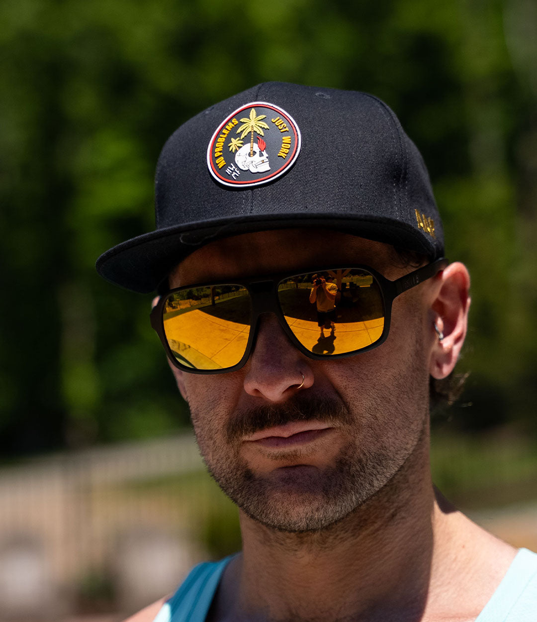 Cotton Flat Brim Snapback // Skull Palms