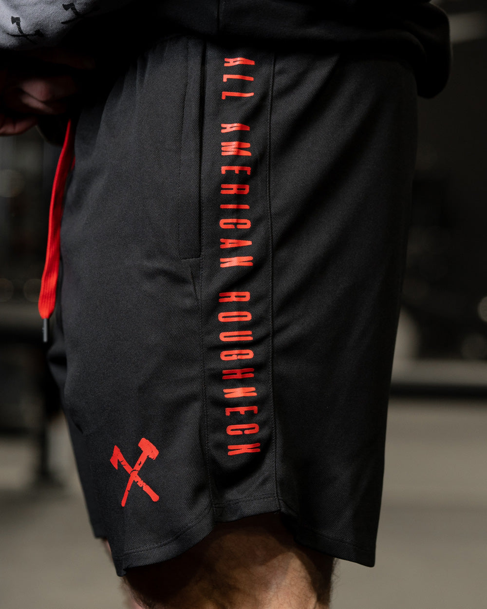 Red on Black 7 AAr Athletic Shorts - All American Roughneck